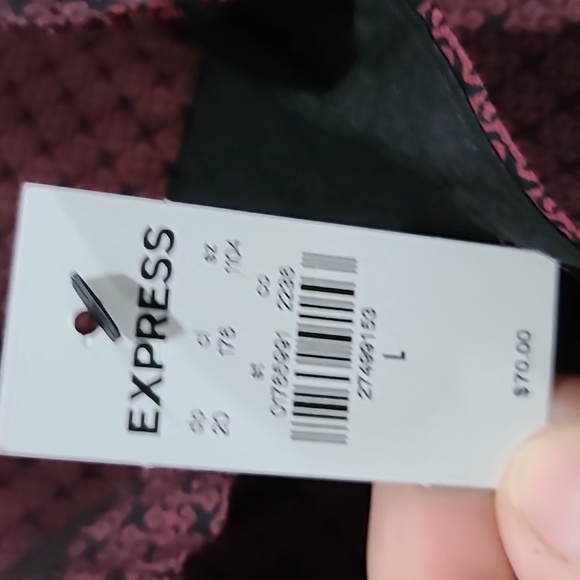 NWT Express Mens L/S Btn Down Wine/Blk Print Stretch Btn Down Shirt Sz:L - Picture 2 of 6